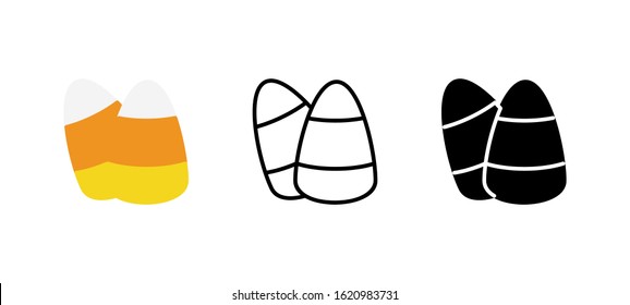 Corn Candy Halloween Icon. Holidays Flat, Silhouette, Line Vector Illustration On White Background