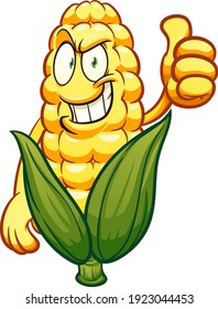 Corn cartoon character with thumbs up. Vector clip art illustration. All on a single layer.
