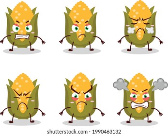 Corn cartoon character with various angry expressions. Vector illustration