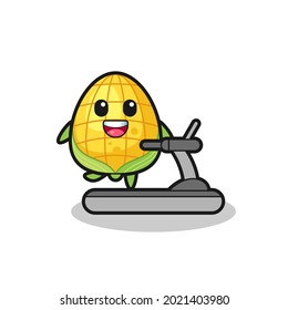 corn cartoon character walking on the treadmill , cute style design for t shirt, sticker, logo element
