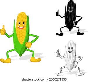caricatura de maíz, clipart, con tres estilos de diseño, bueno para productos comerciales, multivitamina, alimentos sanos