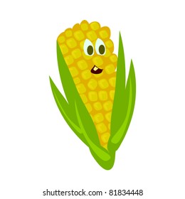 Corn Cartoon. A cute cartoon style corn on the cob vector.