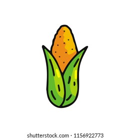 Corn cartoon icon with strokes.corncob  vector illustration for children book. Game art