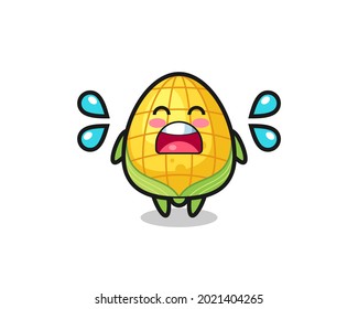 corn cartoon illustration with crying gesture , cute style design for t shirt, sticker, logo element