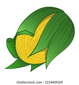 Corn cartoon isolated vector illustration on white background. Corn cereal. Realistic cartoon corn illustration with glow.