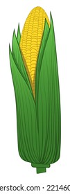 Corn cartoon isolated vector illustration on white background. Corn cereal. Realistic cartoon corn illustration with glow.
