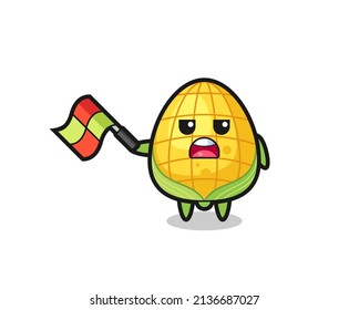 corn cartoon as the line judge hold the flag up at a 45 degree angle , cute style design for t shirt, sticker, logo element