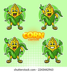 corn cartoon mascot logo set template