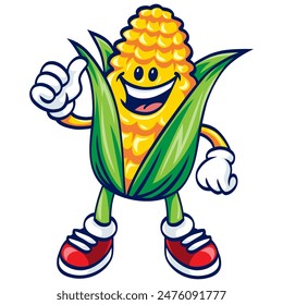 Corn Cartoon Mascot Thumbs Up Character Design Vector Illustration