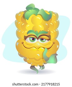 Corn cartoon mascot vector. Sticker design character. Emoji style