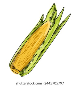 Corn cartoon, Corn On the cob Icon Illustration. Maize Vector drawing Design Clip Art Sign Comic Style