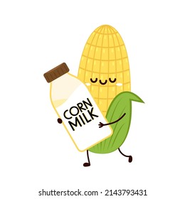 Corn cartoon vector. Cute vegetable vector character set isolated on white. Corn milk vector.