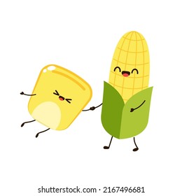 Corn cartoon vector. Cute vegetable vector character set isolated on white.