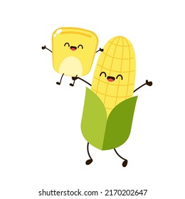 Corn cartoon vector. Cute vegetable vector character set isolated on white.