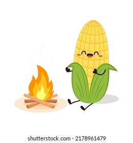 Corn cartoon vector. Cute vegetable vector character isolated on white. Corn mascot.