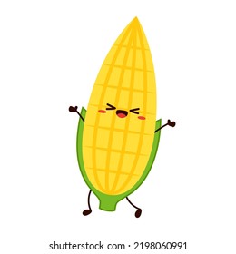 Corn cartoon vector. Cute vegetable vector character isolated on white. Corn mascot.