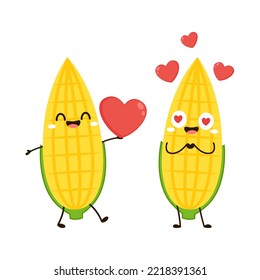 Corn cartoon vector. Cute vegetable vector character isolated on white. Corn mascot.