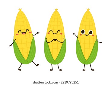 Corn cartoon vector. Cute vegetable vector character isolated on white. Corn mascot.