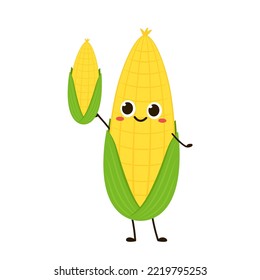 Corn cartoon vector. Cute vegetable vector character isolated on white. Corn mascot.