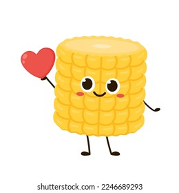 Corn cartoon vector. Cute vegetable vector character isolated on white. Corn mascot.