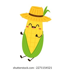 Corn cartoon vector. Cute vegetable vector character isolated on white. Corn mascot.