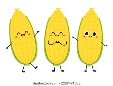 Corn cartoon vector. Cute vegetable vector character isolated on white. Corn mascot.