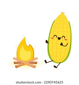 Corn cartoon vector. Cute vegetable vector character isolated on white. Corn mascot.