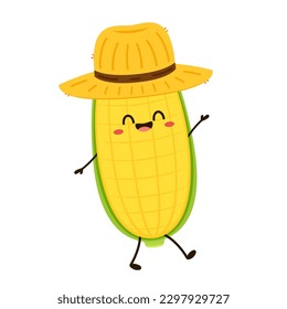 Corn cartoon vector. Cute vegetable vector character isolated on white. Corn mascot.
