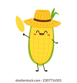 Corn cartoon vector. Cute vegetable vector character isolated on white. Corn mascot.