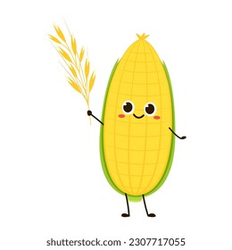 Corn cartoon vector. Cute vegetable vector character isolated on white. Corn mascot.