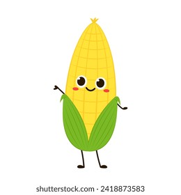 Corn cartoon vector. Cute vegetable vector character isolated on white. Corn mascot.