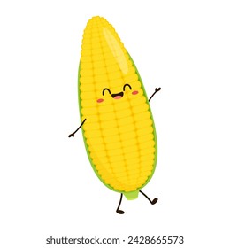 Corn cartoon vector. Cute vegetable vector character isolated on white. Corn mascot.