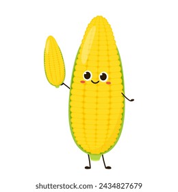 Corn cartoon vector. Cute vegetable vector character isolated on white. Corn mascot.