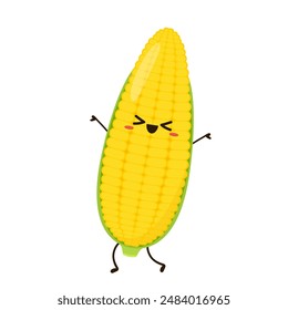 In: Corn Cartoon Vektorgrafik. Nette pflanzliche Vektorgrafik Charakter isoliert auf Weiß. Mais-Maskottchen.