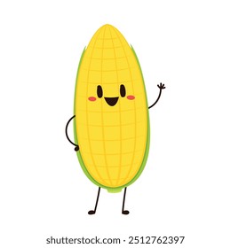 Corn cartoon vector. Cute vegetable vector character isolated on white. Corn mascot.