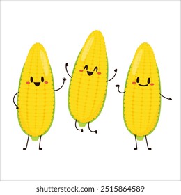 Corn cartoon vector. Cute vegetable vector character isolated on white. Corn mascot.