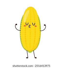 Corn cartoon vector. Cute vegetable vector character isolated on white. Corn mascot.