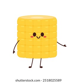 Corn cartoon vector. Cute vegetable vector character isolated on white. Corn mascot.