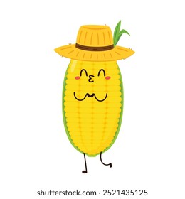 Corn cartoon vector. Cute vegetable vector character isolated on white. Corn mascot.