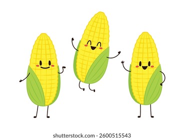 Corn cartoon vector. Cute vegetable vector character isolated on white. Corn mascot.