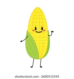 Corn cartoon vector. Cute vegetable vector character isolated on white. Corn mascot.