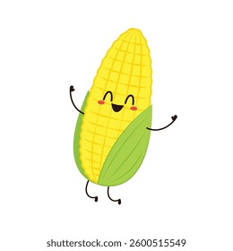 Corn cartoon vector. Cute vegetable vector character isolated on white. Corn mascot.