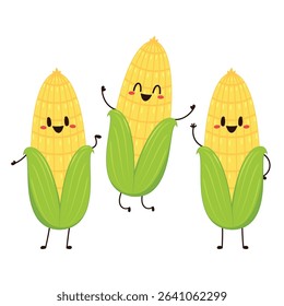 Corn cartoon vector. Cute vegetable vector character isolated on white. Corn mascot.