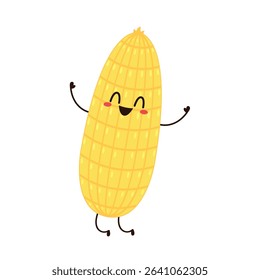 Corn cartoon vector. Cute vegetable vector character isolated on white. Corn mascot.