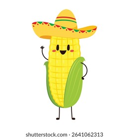 Corn cartoon vector. Cute vegetable vector character isolated on white. Corn mascot.
