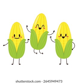 Corn cartoon vector. Cute vegetable vector character isolated on white. Corn mascot.