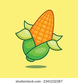 Dibujo vectorial de dibujos animados de maíz. Ilustración de dibujos animados vectores de fruta adecuada para afiches, folletos, web, mascota, pegatina, logotipo e icono.