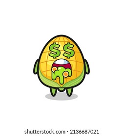 corn character with an expression of crazy about money , cute style design for t shirt, sticker, logo element