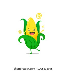 Corn character feeling dizzy isolated on a white background. Corn character emoticon illustration