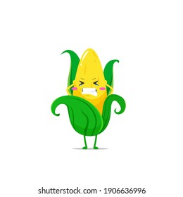 Corn character feeling stressed isolated on a white background. Corn character emoticon illustration